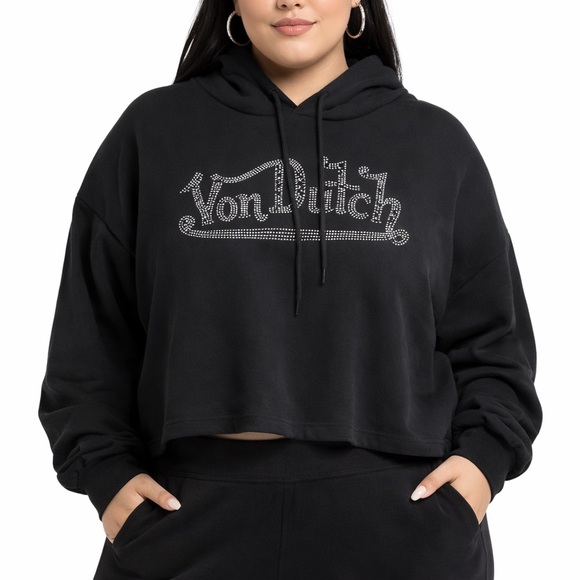 Von Dutch Tops - Von Dutch Rhinestone Cropped Hoodie | Black | NWT | Oversized | Y2K | Size XL